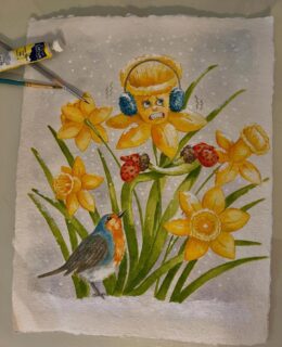 Ha, ha! This is the state of my poor daffodils this week. They came up a little too soon, it would seem! 

#funnyflowers #daffodils #cutedaffodils #winterdaffodils #cold #earlyspring #watercolorart #watercolorillustration #coldplants  #illustration