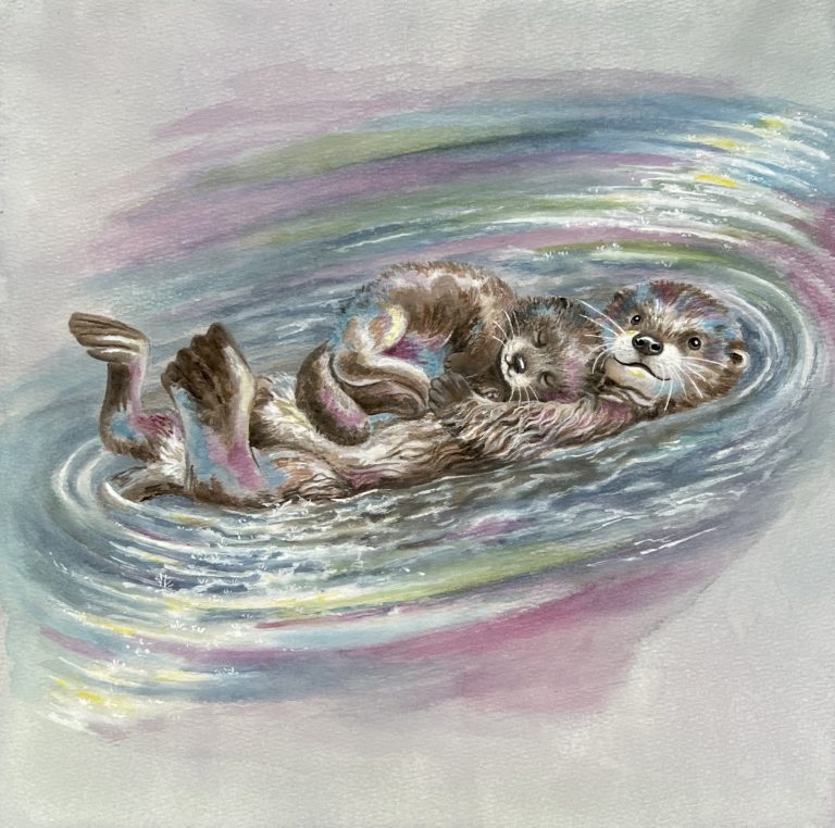 Illustration of Mother Otter with baby Otter