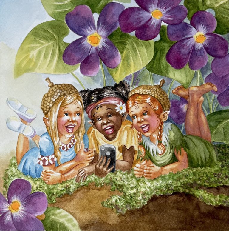 Illustration of three elvish girls.