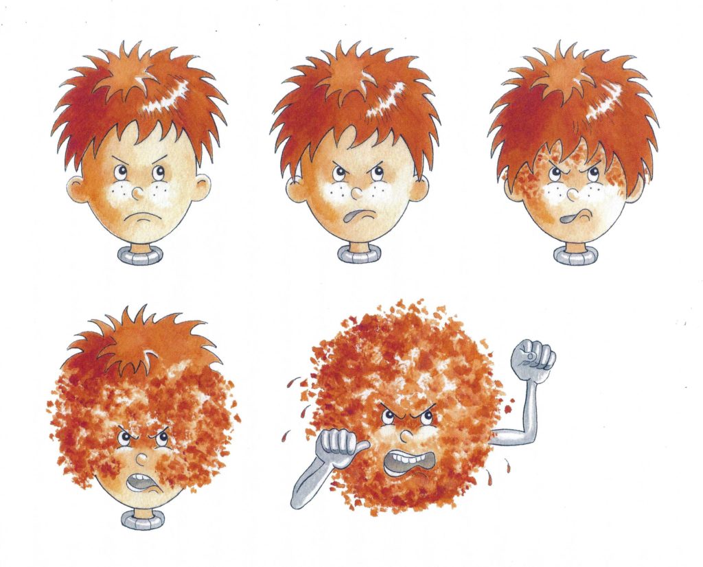 Red haired boy getting angry